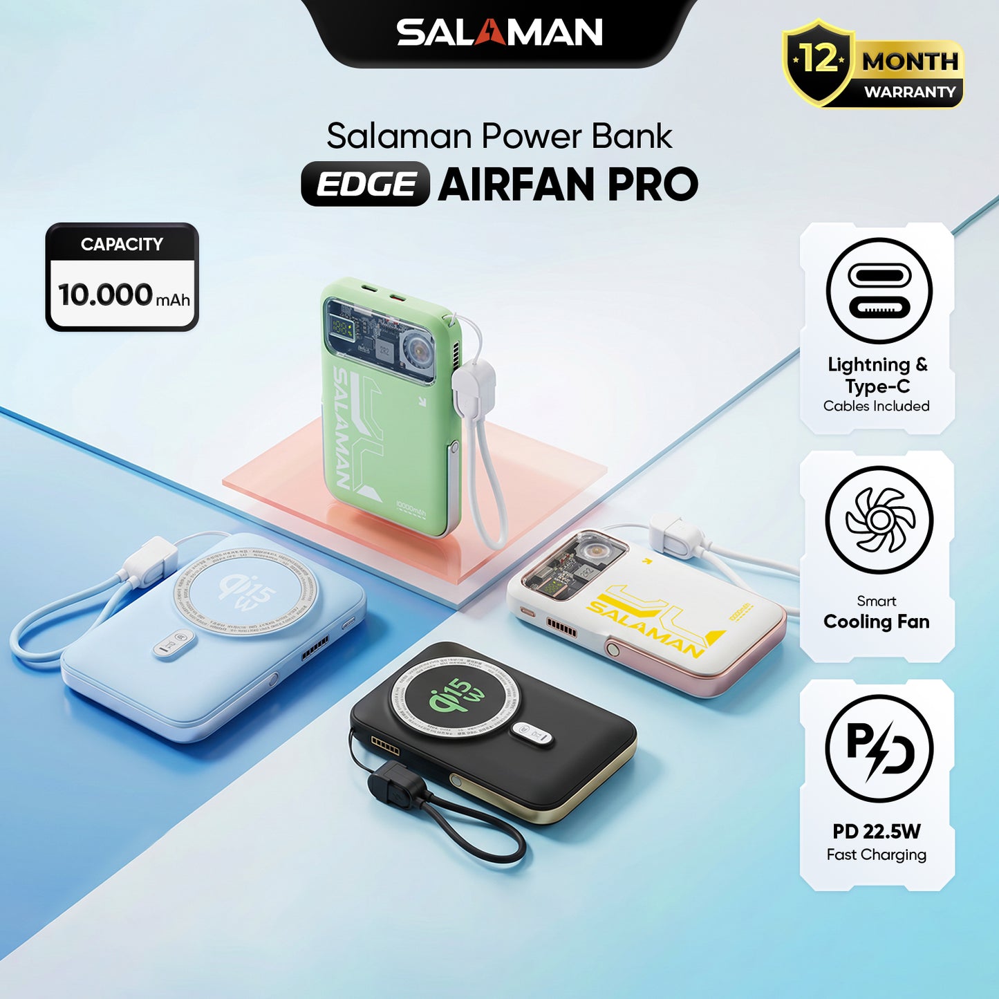 Salaman Edge Airfan Pro Magnetic Power Bank 10000mAh 22.5W