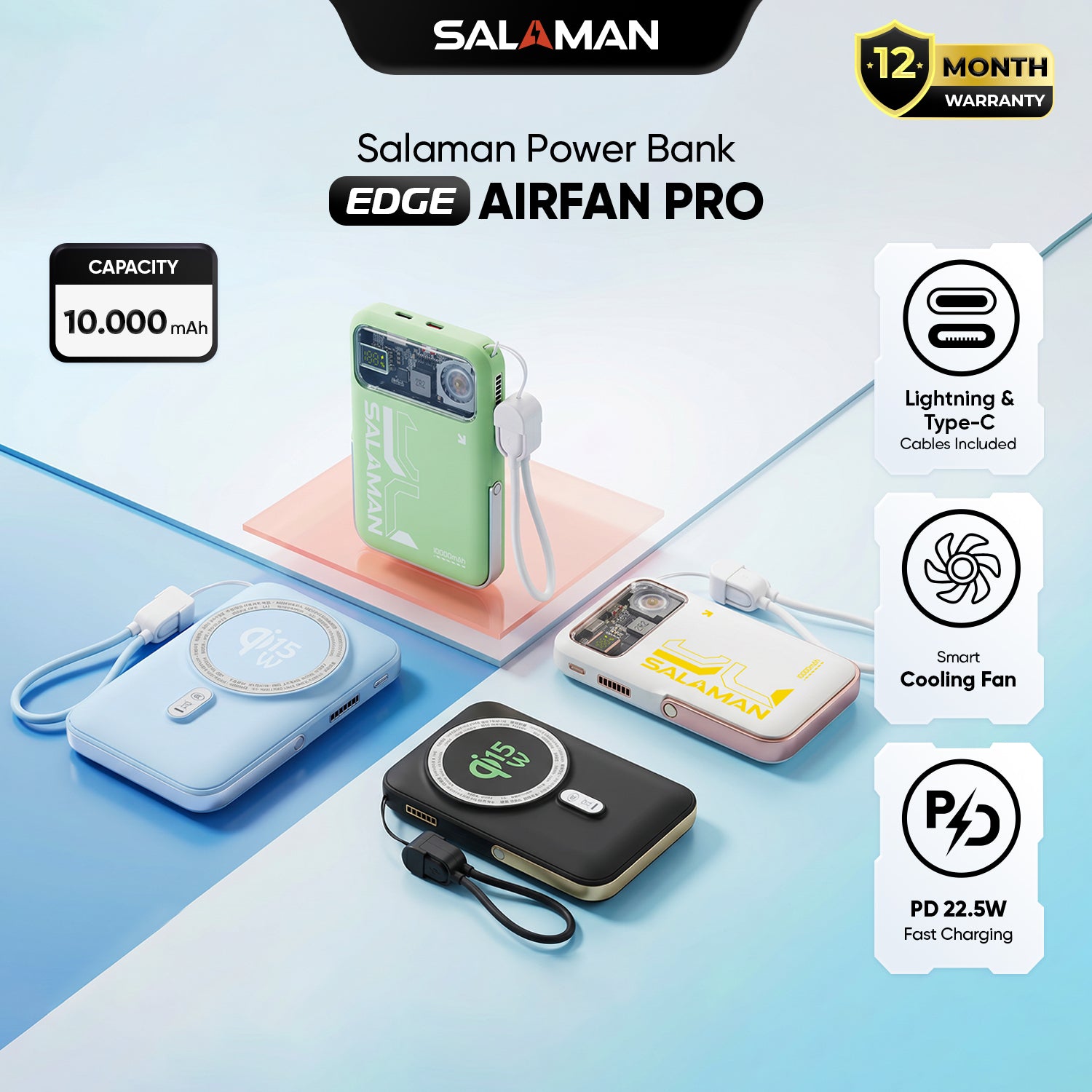 Salaman Edge Airfan Pro Magnetic Power Bank 10000mAh 22.5W