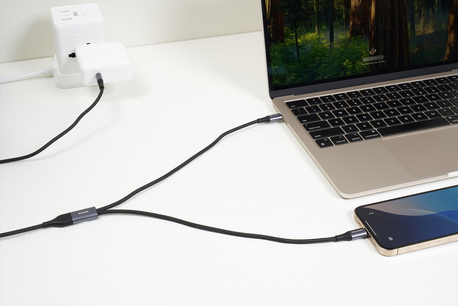 Salaman Edge SP USB-C to USB-C + Lightning Cable 60W Braided Dual Connector
