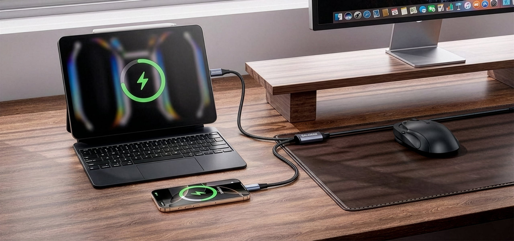 Salaman Edge SP USB-C to USB-C + Lightning Cable 60W Braided Dual Connector