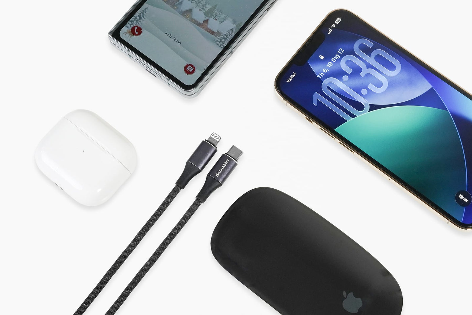 Salaman Edge SP USB-C to USB-C + Lightning Cable 60W Braided Dual Connector