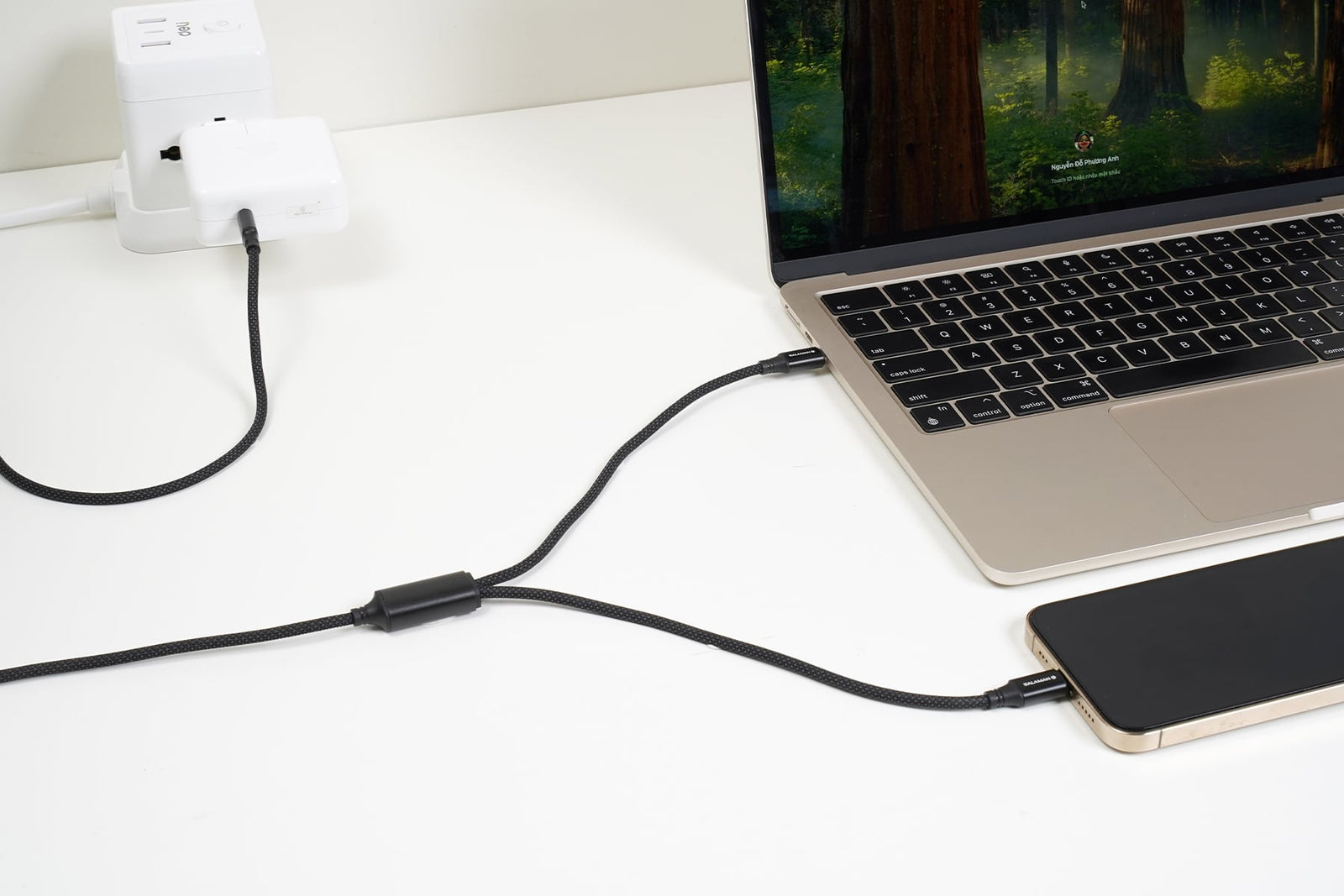 Salaman Edge ST USB-C to USB-C + Lightning Cable 100W Braided Dual Connector